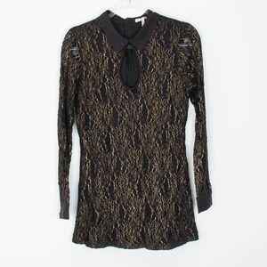 Kirra Womens Keyhole Lace Mini Dress‎ Size M Black Long Sleeve Collar Whimsigoth